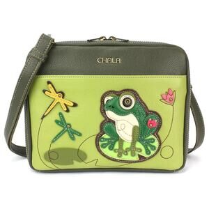 Chala Companion Organizer Crossbody Built-In Wallet - Lily Frog, Green NWT